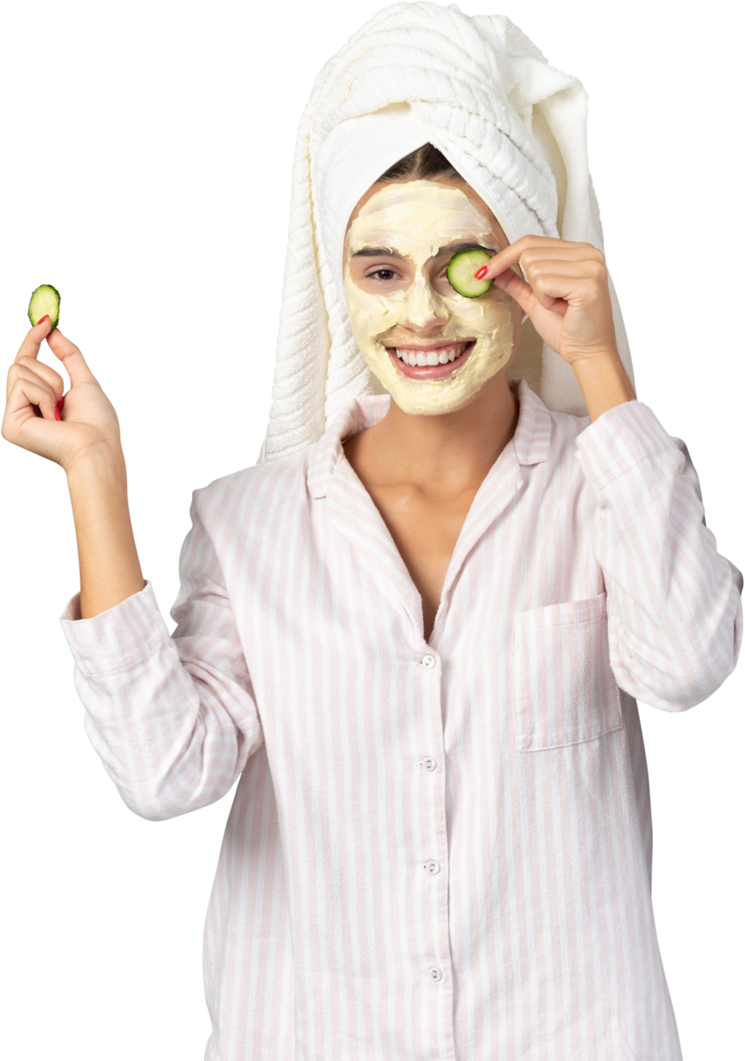 Woman with Facemask and cucumber Slices
